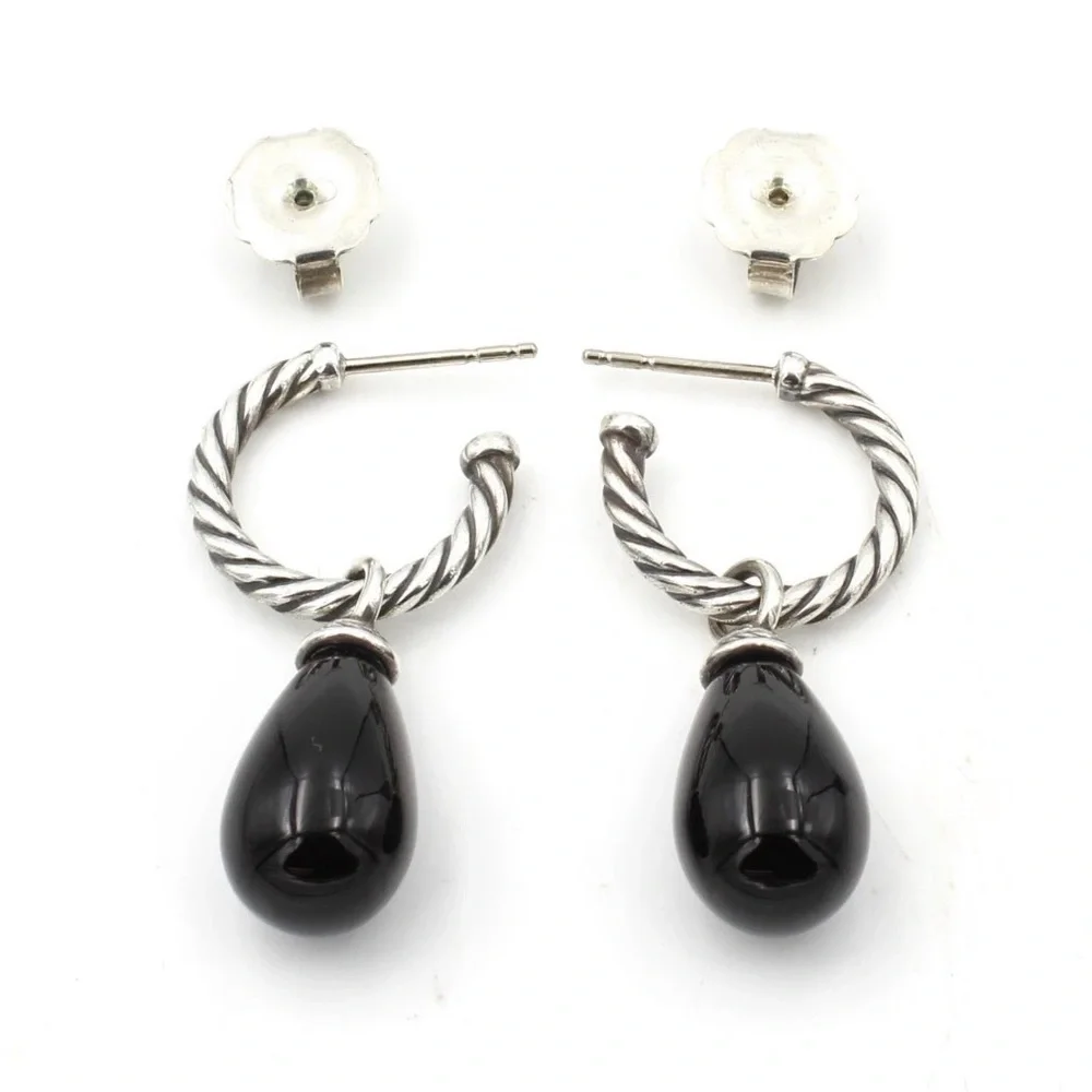 Vintage David Yurman Sterling DY Elements Black Onyx Drop Earrings - Picture 5 of 6